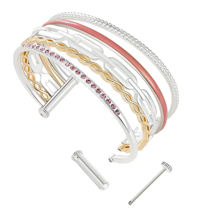 
Trendy Women Zinc Alloy Acrylic Round Rhinestone Real Gold Plated Screw End Open Cuff Bracelet Bangle 