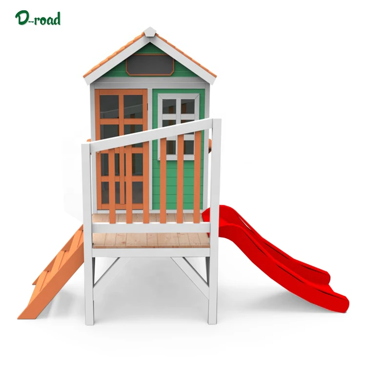 Детский уличный деревянный игровой домик с горкой