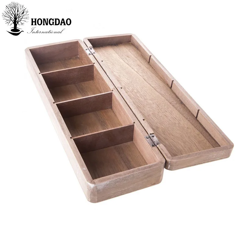 HONGDAO handmade rustic burnt color wood stash box wooden gift box with compartments