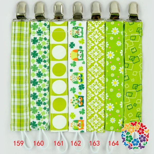 6 Inch Baby Boy Girl Polka Dot Pattern Ribbon Dummy Pacifier Soother Nipple Leash Strap Chain Clip Holder With Metal Clip