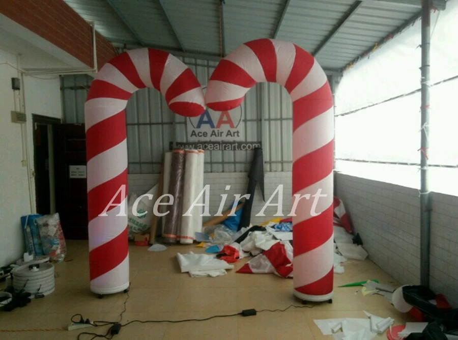 Christmas Advertising Inflatables RGB LED Lighted Base Inflatable Candy Cane for Decorations and Holiday Events