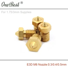 3Pcs E3D M6 threaded Copper Nozzle 0.3 / 0.4 / 0.5mm Supplies 1.75mm / 3mm 3D printer parts E3D V5 V6 hot selling free shipping