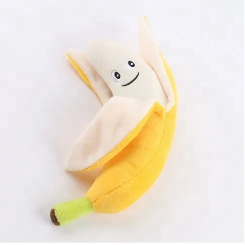 Soft plush banana shape tough quality squeaky pet toys for dog chew wholesale from china