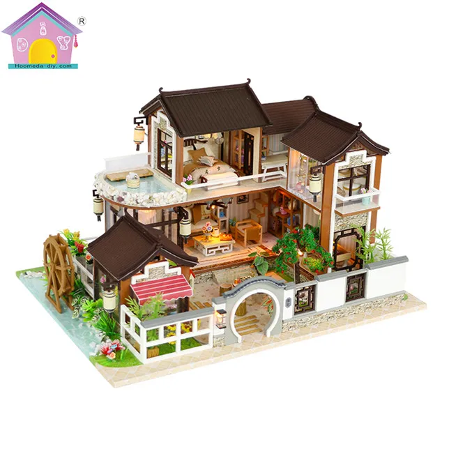 Chinese Style Home Decor Wooden Dollhouse Miniatures House Diy Kit, Diy Dollhouse Miniature Wholesale