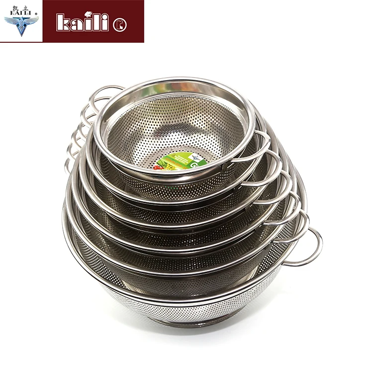China Supplier Quality Stainless Steel Fruit Vegetable Food Washing Colander Strainers Set