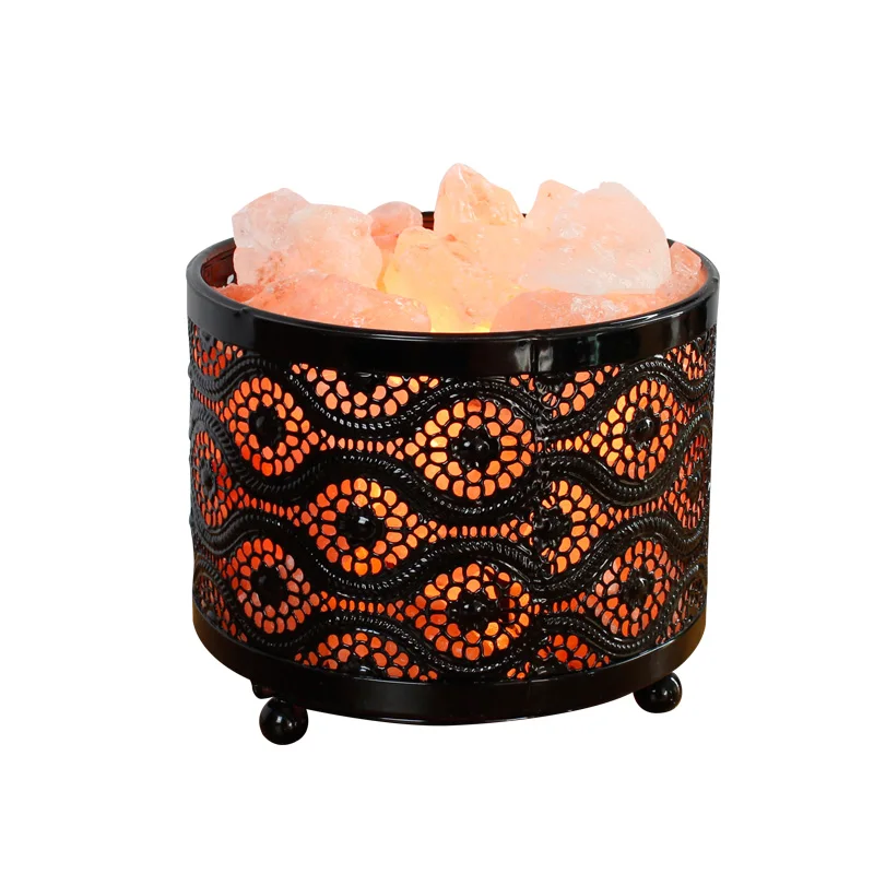 
Natural Rock Salt In Iron Basket Table Lamp For Health Care 
