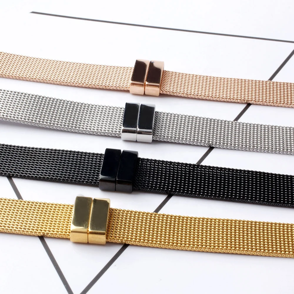 Men Woman Adjustable Stainless Steel Milanese Loop Mesh Bracelet Watchband Belt Buckle Bracelet