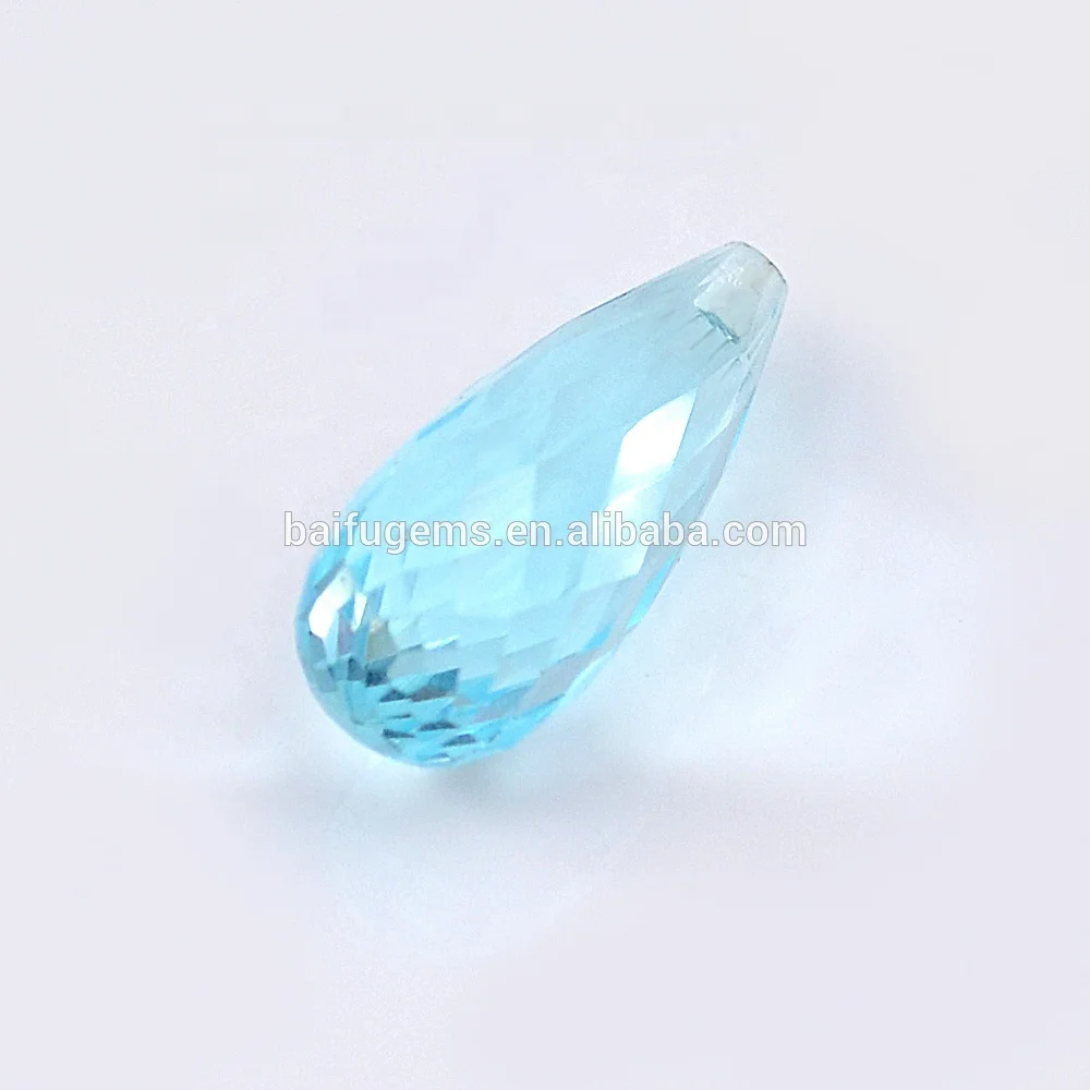 Best Selling Light Blue Briolite Cut Drop Shape Glass Gems