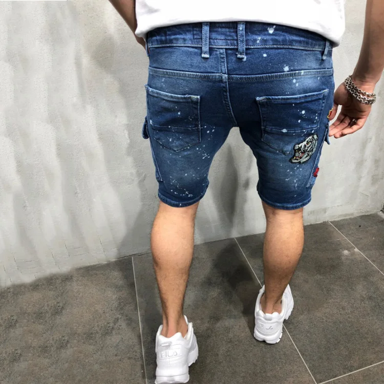 Джинсы мужские короткие с дырками, облегающие брюки из денима, Молодежные узкие прямые модные джинсы, Европейская и американская мода, лето