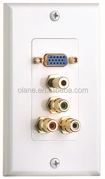 New design TRRS 3.5mm VGA 3RCA Composite Audio Video Wall Face Plate Panel(3,5mm+ 3 RCA + 1 VGA)-White