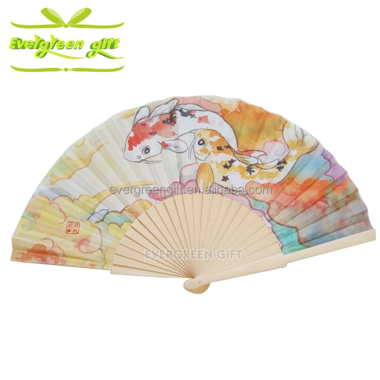 custom design different 9inch wooden handle fabric fan