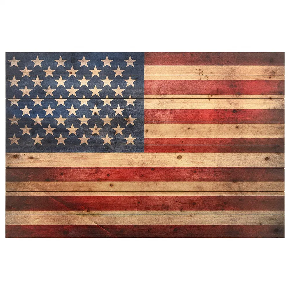 American Flag Digital Print on Solid Wood Wall Art