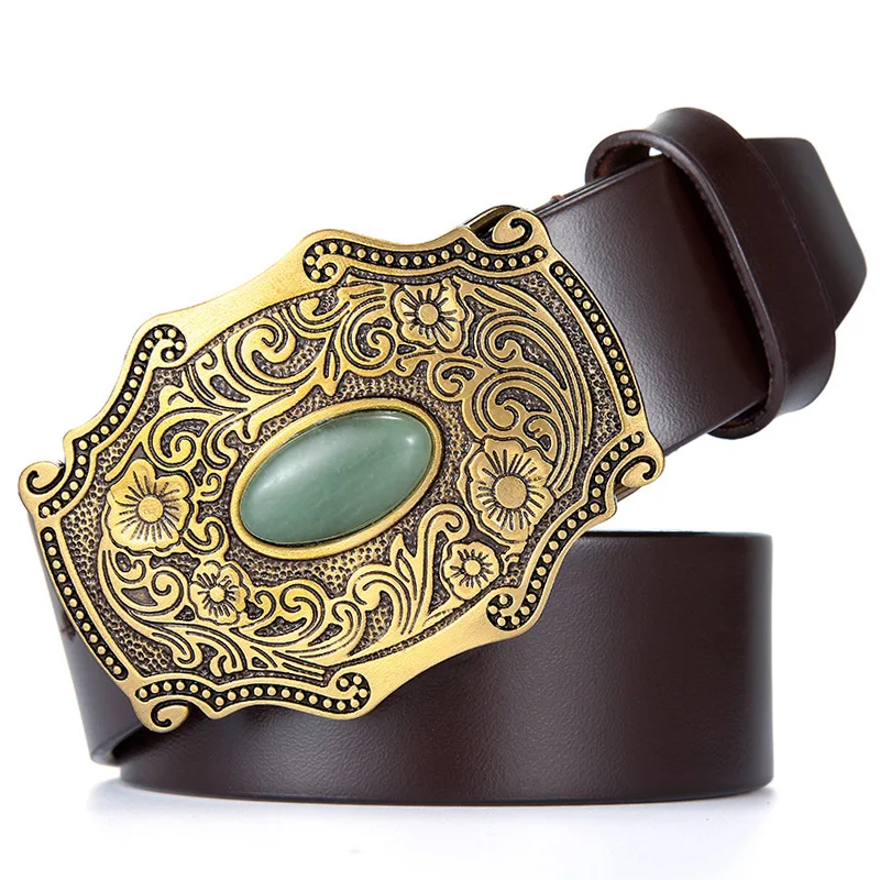 wholesale 3.8cm width 3D turquoise bull solid brass western belt buckle genuine leather belt,cow leather belt