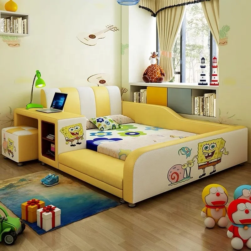 
leather bed kids cartoon bed with desk and chair Y49 