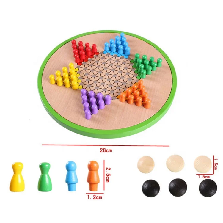 Wholesale Customization 5 in 1 Round Wooden Aeroplane Checkers Chess Board Multi Game Chess
