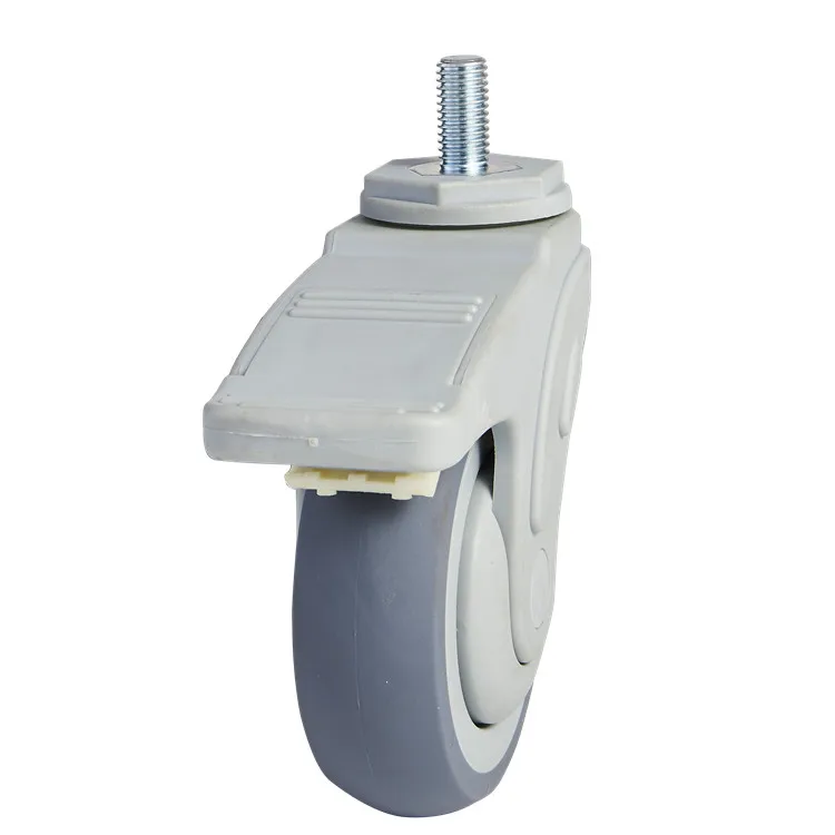 Medium duty  3/3.5/4/5  inch plastic thread stem medical silent caster wheel with  total  lock  brake