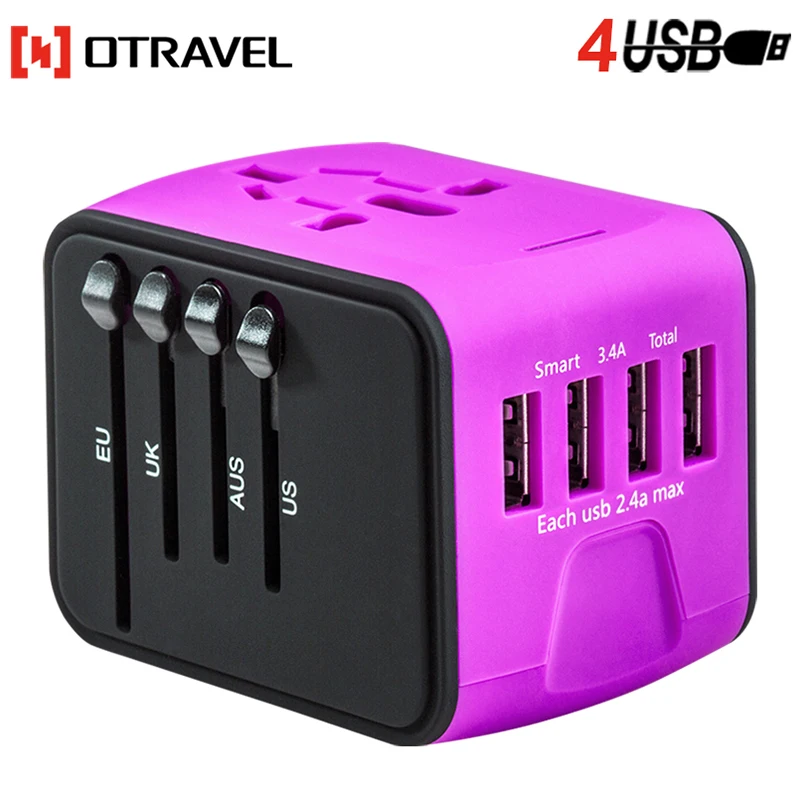 Travel adapter Outlet adapter travel accessory with 4 USB ports Universal Charger (UK, US, AU, Europe & Asia)