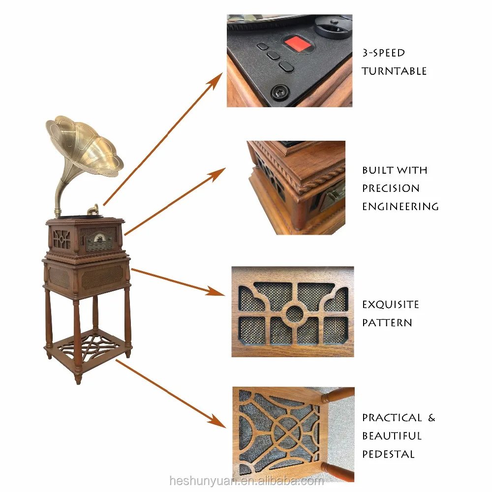 Multi-function Radio Classic Phonograph Gramophones player With CD Turntable Player