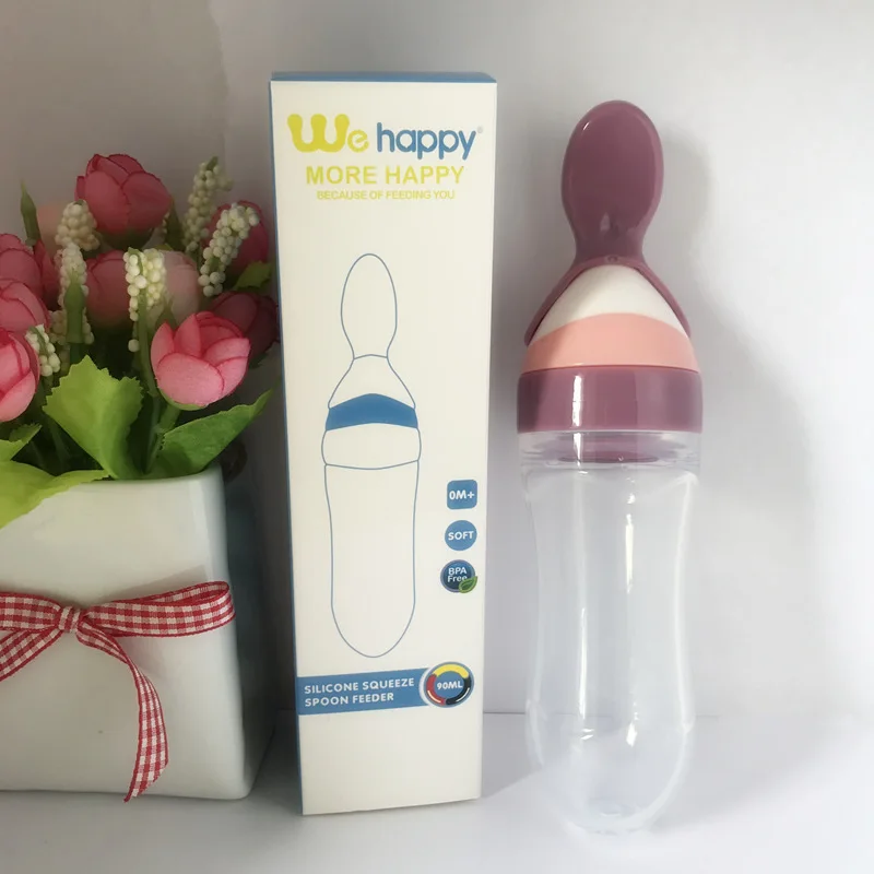 
Wholesale China Manufacturer Rice Paste Feeder Bottle Training Silicone Rice Paste Squeeze Spoon Press Baby Feeding Bottle 