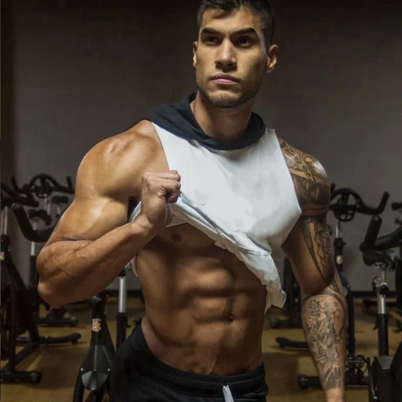 Новый стиль, жилет с капюшоном для тренажерного зала, мужские спортивные толстовки без рукавов