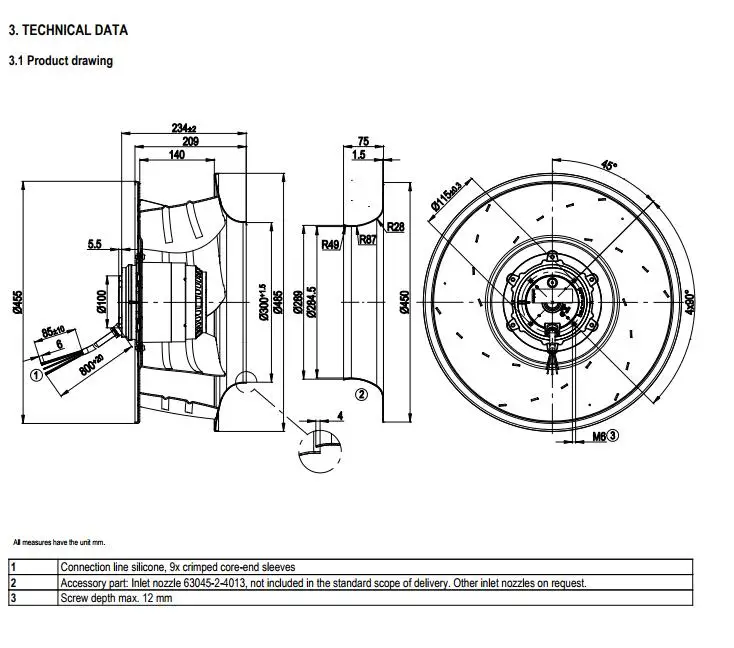 R4D450-AH03-01 230 400V ebm papst 450mm centrifugal fan