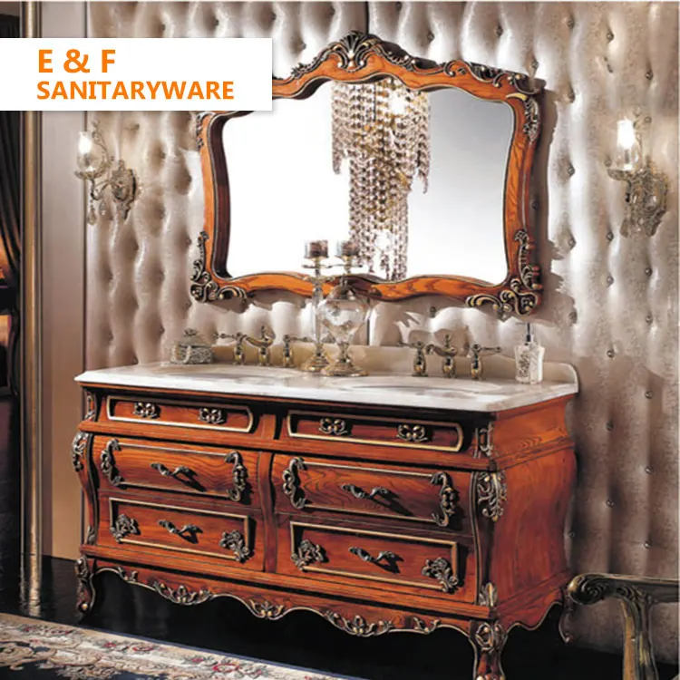 
french provincial style antique bathroom vanity cabinet units Floor Mounted single sink furniture rosewood bathroom cabinet 