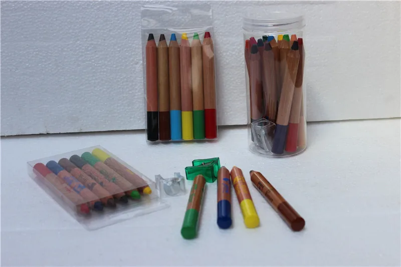 3-in-1 Jumbo Woody Caryon Color Pencil Round and Hexagonal Watercolor Crayon for Baby School Use Made of Paper