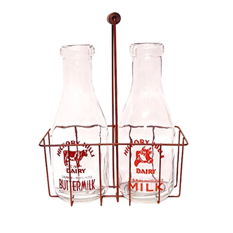 Small Vintage Milk Bottle With Carrier Basket