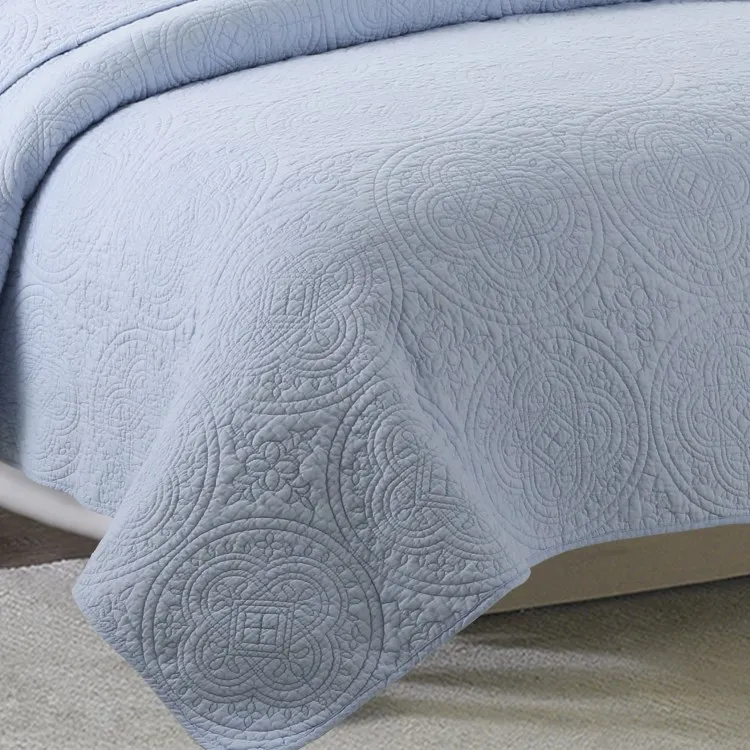 Light Blue Color Embroidered Thin Summer Quilt