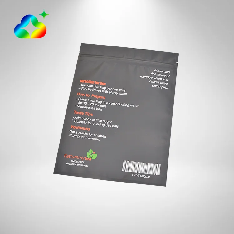 2022 Amazon Hot Sale High Quality Print Matte Finish Stand Up Food Pouch Packaging Black Ziplock Bags For Tea