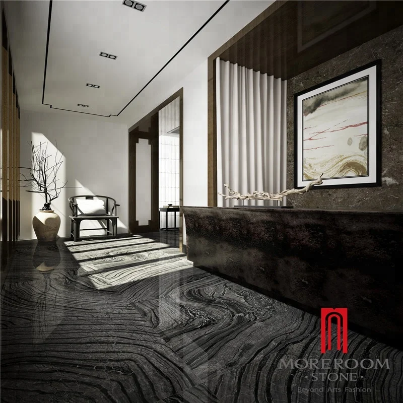Foshan MOREROOM STONE Grade AAA Black Wooden Marble Stone Look Glazed Porcelain Bathroom Floor and Wall Tiles