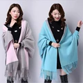 Trendy 2016 Autumn Imitation Cashmere Batwing Sleeve Thicken Tassel Knitted Poncho Fashion Women Knitting Cardigan Shrugs