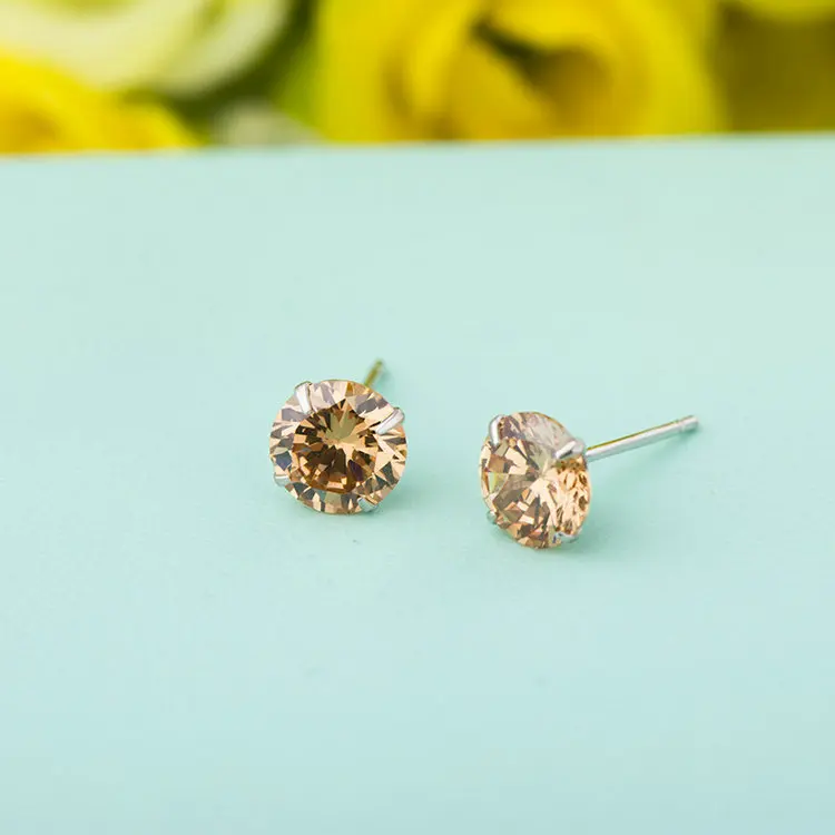 R.GEM. 3 4 5 6 7mm Fancy 925 Sterling Silver Round CZ Zircon Stud Earrings for Girls Gift