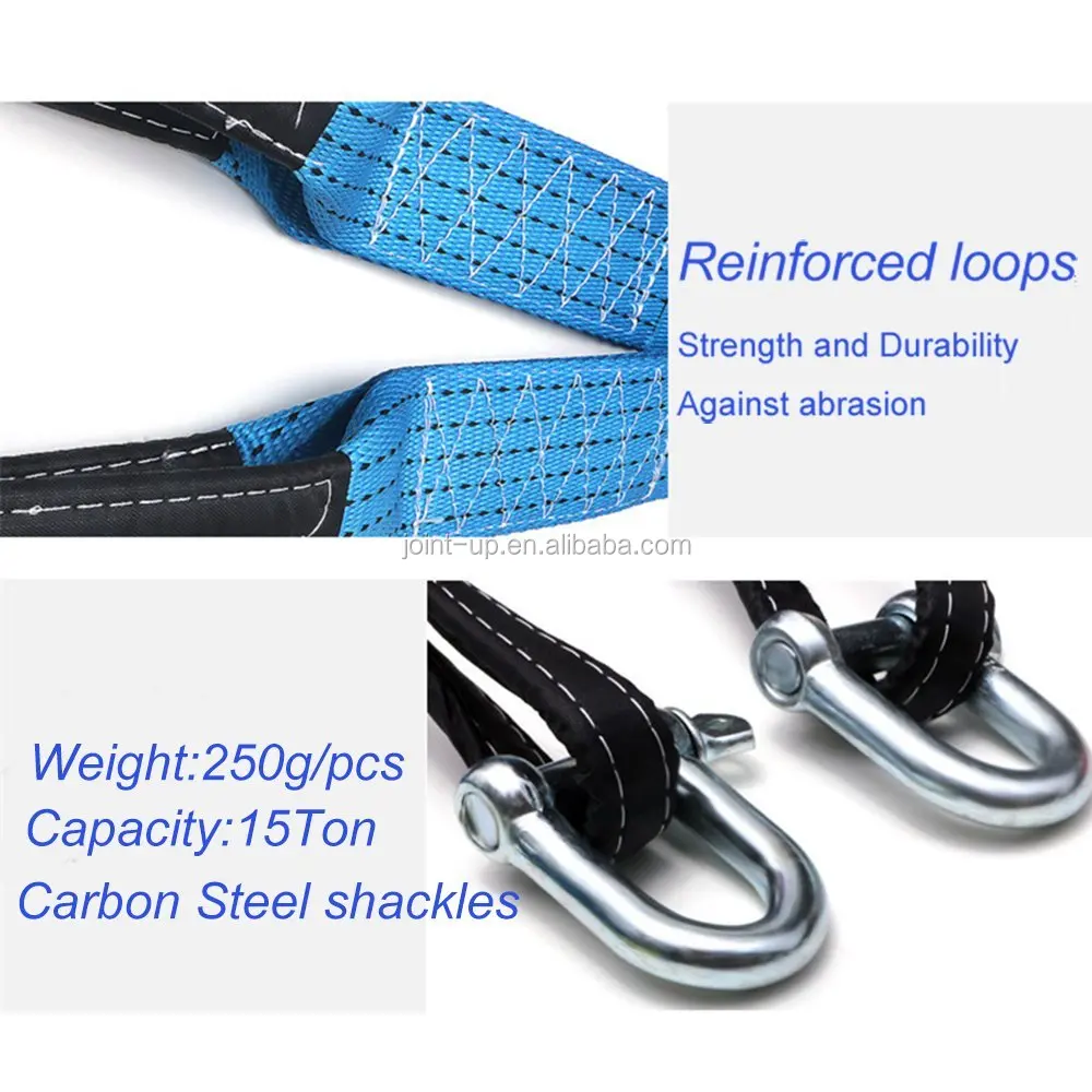 16.5ft 8Ton Polyester Heavy Duty Winch Tow Rope Strap Cable for Car Vehicle SUV Truck Boat Emergency Road Recovery with Shackles