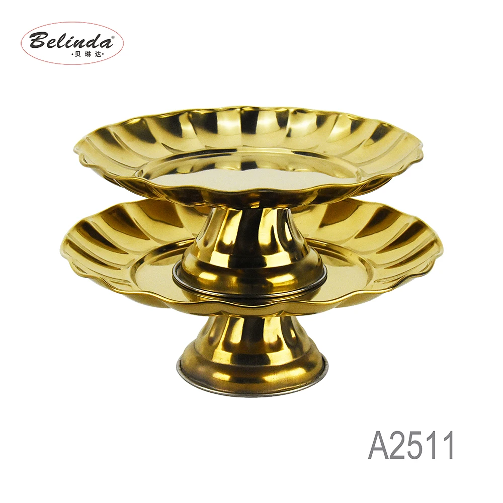 Fruit Dessert Wedding Serving Platter Stainless Steel Gold Pedestal Bowls