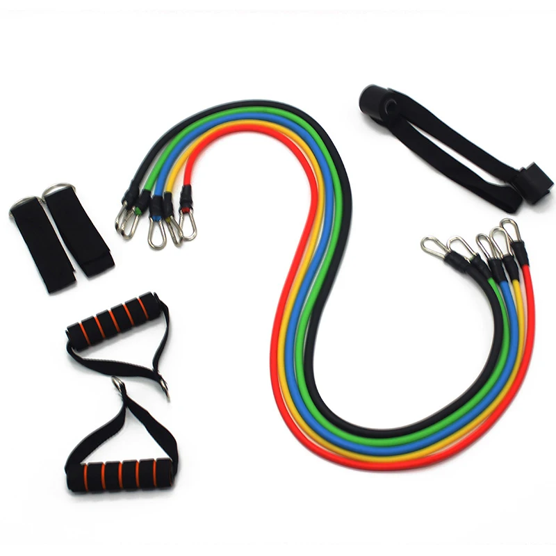 Hot Sale Dropship 11pcs Latex Resistance Band Tube Set with ankle resistance band