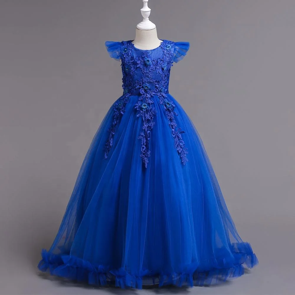 High quality web shopping long design floor length embroidery beautiful cheap flower girl dress