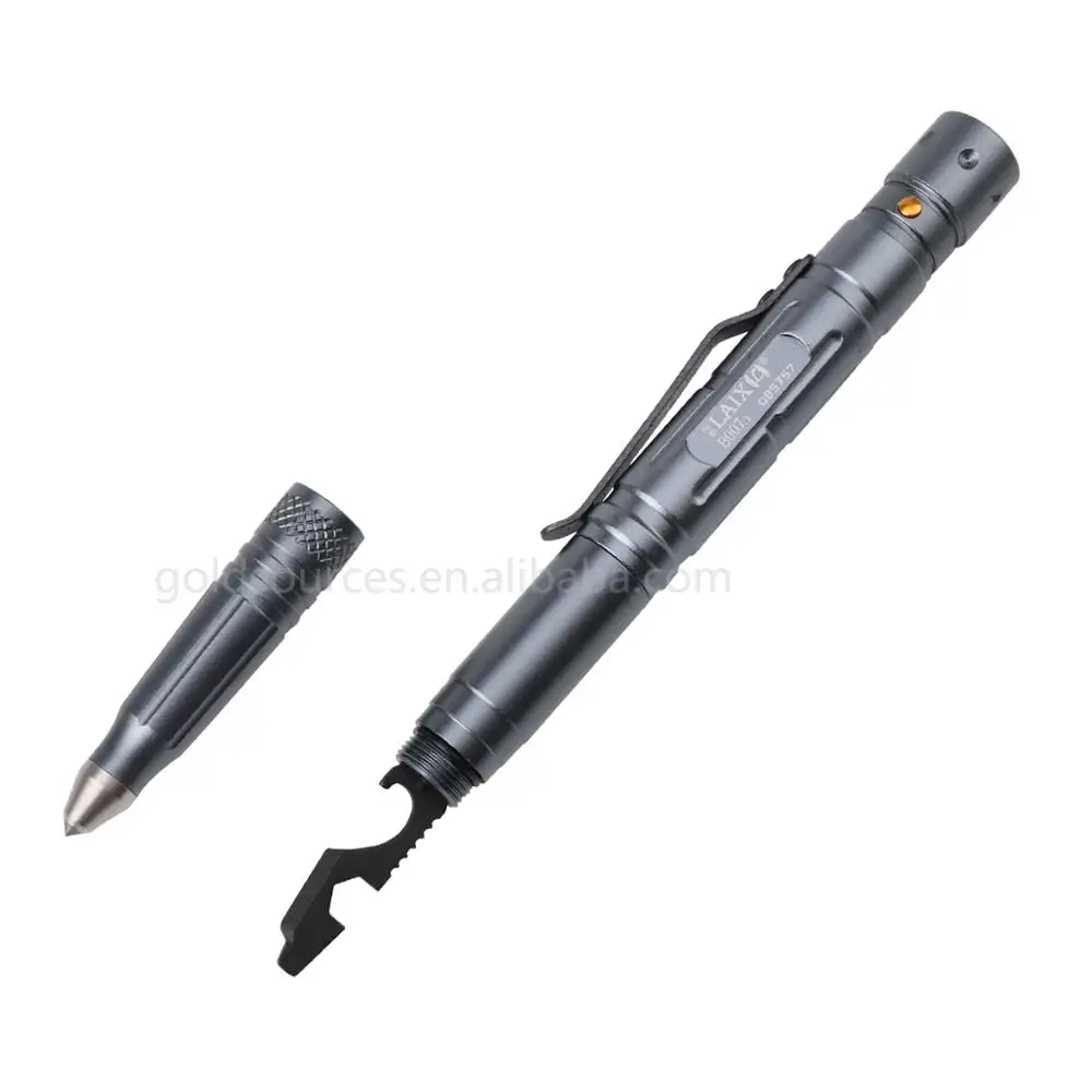 Multifunction Self Defense Products Tungsten Steel Head Tactical Pen With Led Flashlight Light
