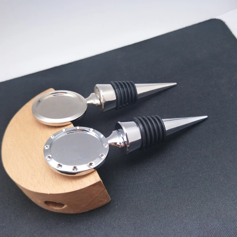 Custom Logo Round Shape 3D Blank Metal Vacuum Red Wine Bottle Stopper