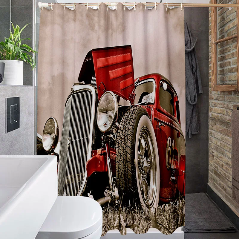 
Yutong Antique Car Shower Curtains Custom Vintage Old Truck Car Decor Polyester Fabric Shower Bath Curtain 