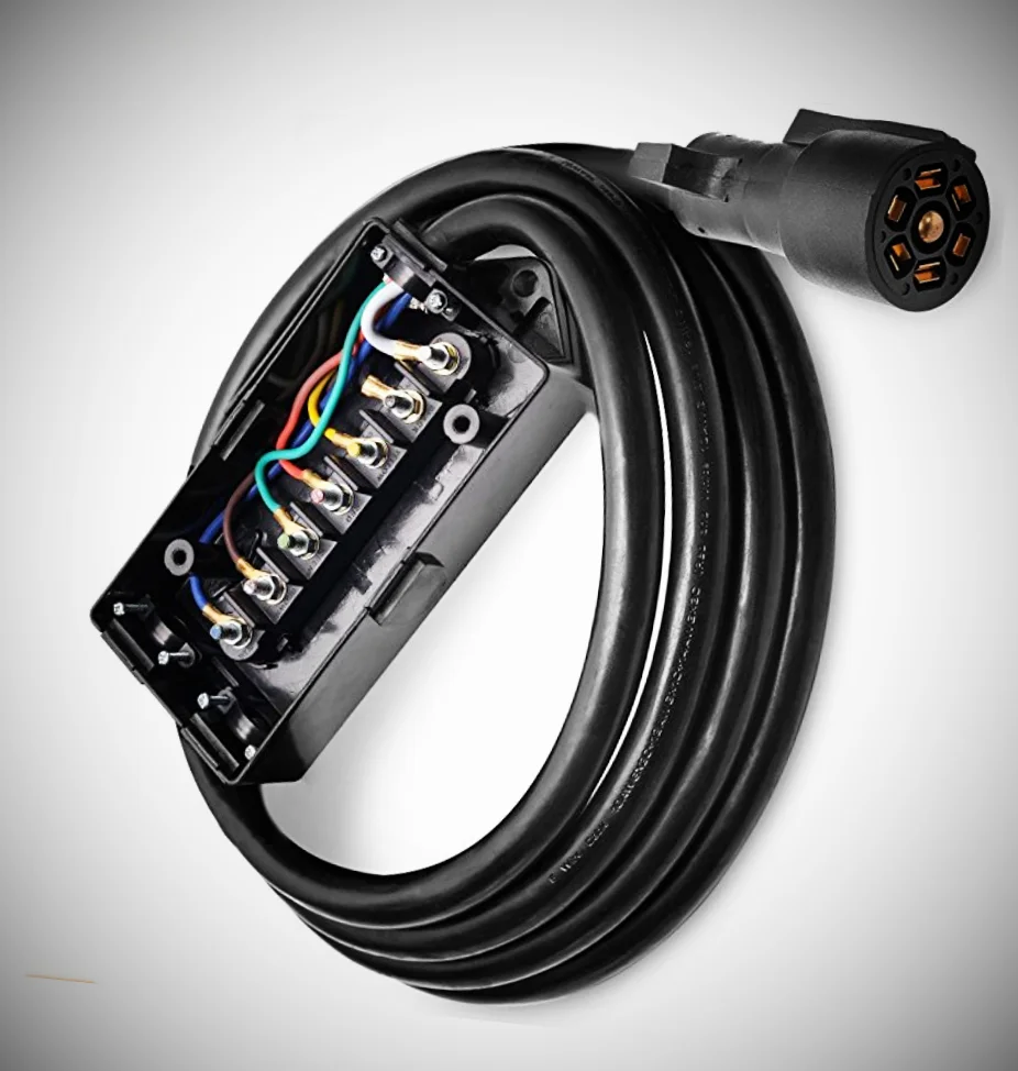 7 Way 6ft Trailer Connector Plug Cord Wiring Harness with Junction Box for Truck Camper RV Weatherproof Trailer parts