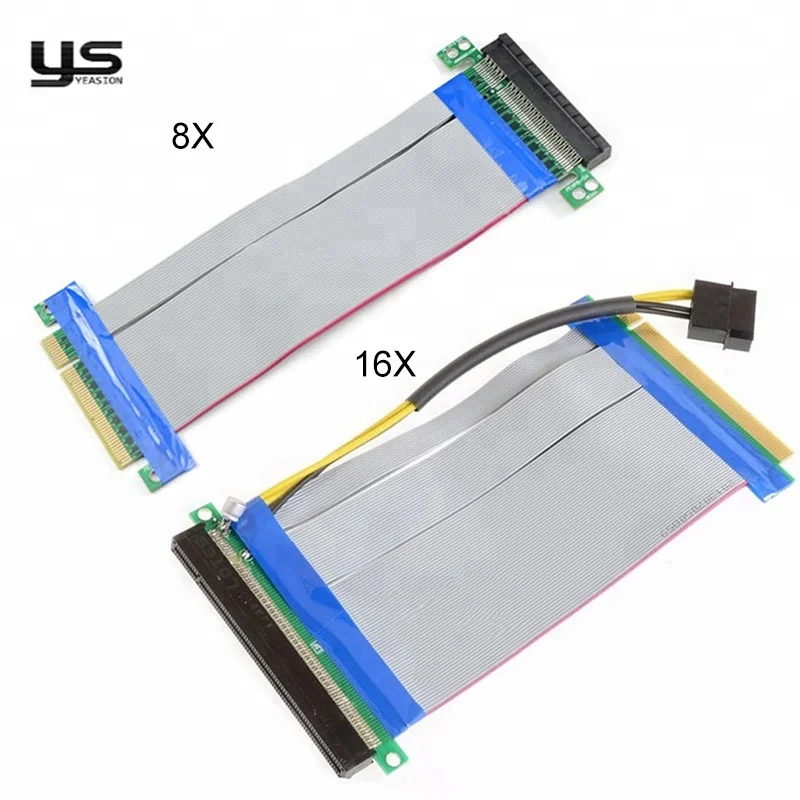 Power PCI-E 16x to 16x Riser Extender ribbon Cable with 4 Pin Power Connector