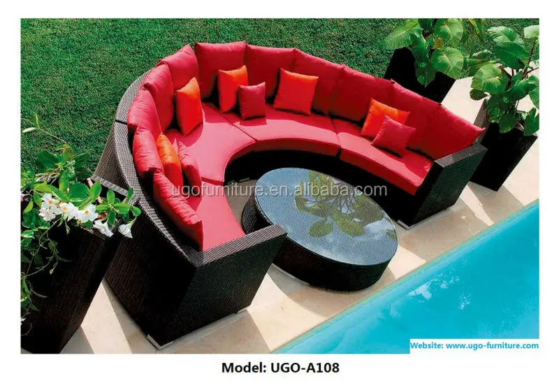 
2014 hot selling UGO patio wicker furniture UGO-A108 rattan half moon sofa 