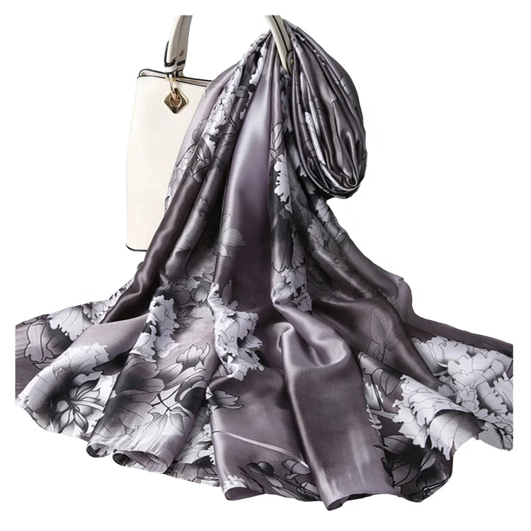Peony prints painting style women Elegant silk scarves new material silk satin scarf summer silk shawls