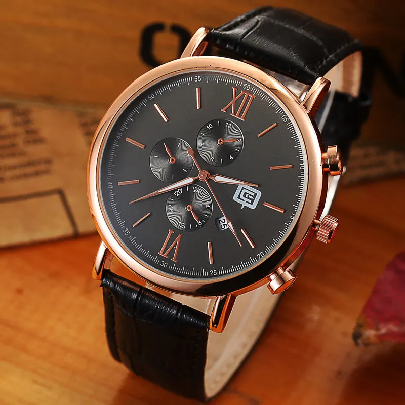 Genuine leather calendar men watches waterproof simple quartz boys watch