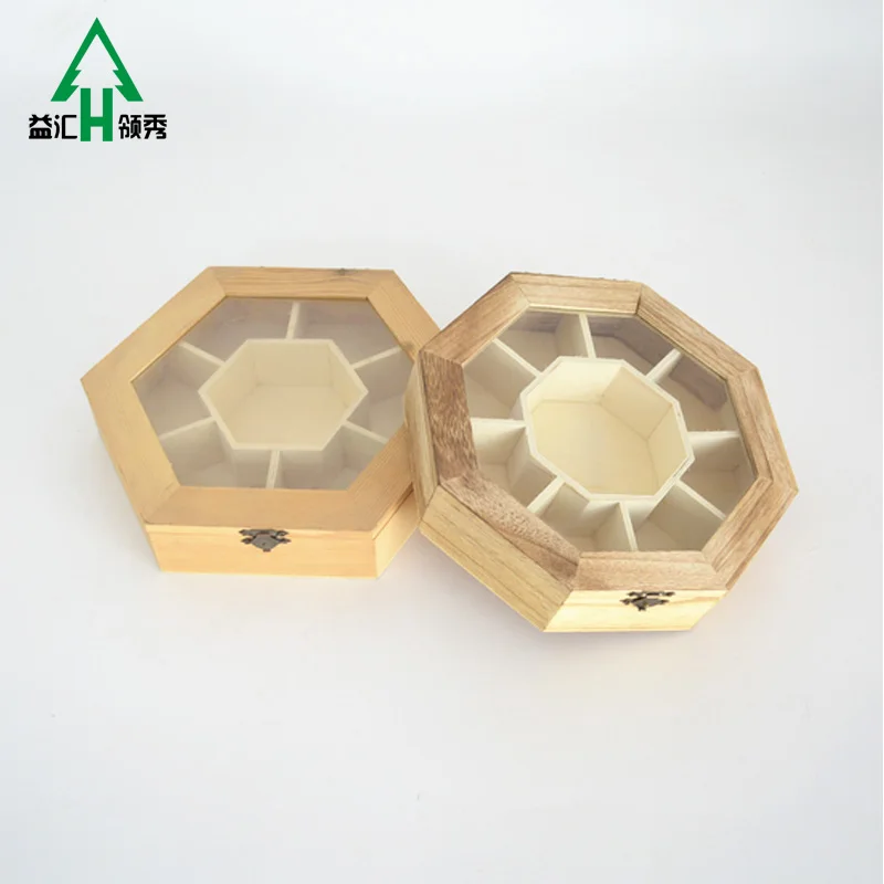 regular hexagon shaped wooden tea packaging box with laser engraving lid