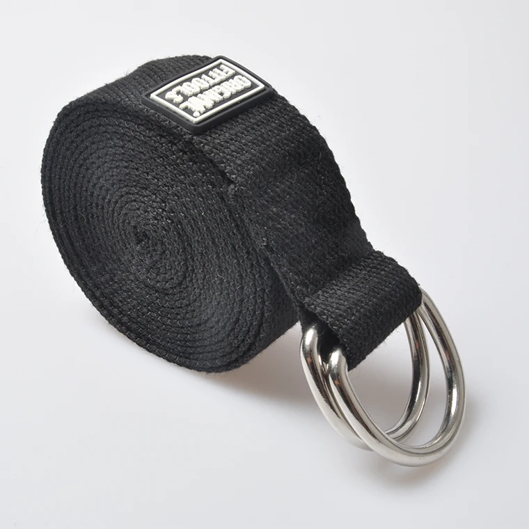Double D-ring Polyester- Cotton Exercise Yoga Stretching Strap Belt with logo Customized