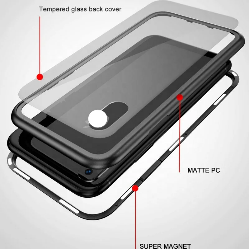 cell phone Magnetic Adsorption Aluminum Bumper Tempered Glass Back mobile Case covers For iphone X XR XS Max