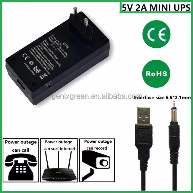 2 in 1 Mini UPS 5V 2A for backup power supply in 3-6 hours 3.7V 2600mAh