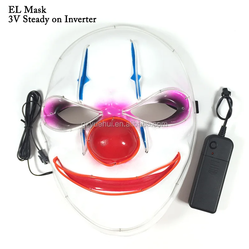 High Grade Clown Face EL Wire Glittery Cartoon Music Sensitive Mask Neon Led Strip Luminous Camouflage Mask Powered by Battery